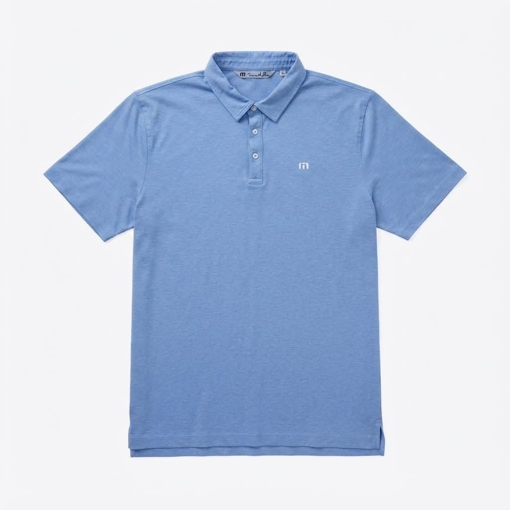 TravisMathew Golf Polo Shirt Mens XL Blue Micro Stripe Short Sleeve Athleisure